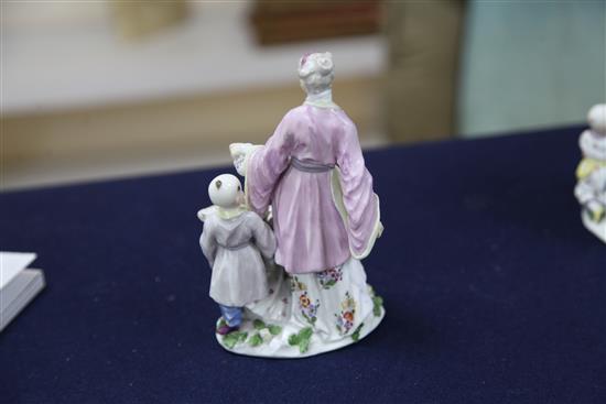 Two Meissen chinoiserie figural groups, circa 1750, height 16cm, restorations